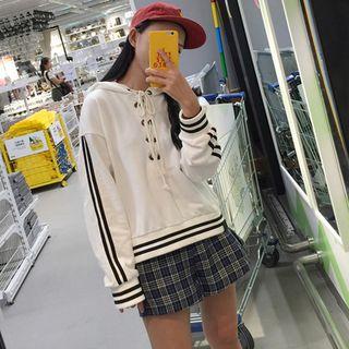 Long-sleeve Hooded Lace-up Top