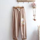 Cartoon Print Check Straight Leg Pants Brown - One Size