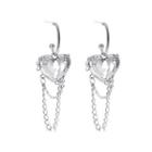 Heart Chained Alloy Dangle Earring 01 - 1 Pair - 0535 - Silver - One Size