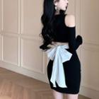 Patchwork Ribbon-back Cutout Mini Dress