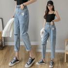 High-waist Floral Embroidered Cropped Jeans