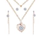 Set: Rhinestone Heart Pendant Necklace + Fringed Earring + Stud Earring Js6020 - Gold - One Size