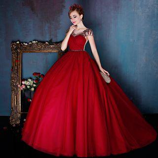 Embellished Cap Sleeve Ball Gown