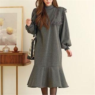 Laced Ruffled Long Pullover Dress