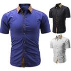 Short-sleeve Faux Suede Collar Shirt