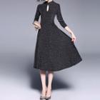 Long-sleeve Cutout A-line Midi Dress