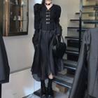 Long-sleeve Hook-closure Top Black - One Size
