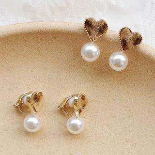 Leopard Print Heart Faux Pearl Dangle Earring