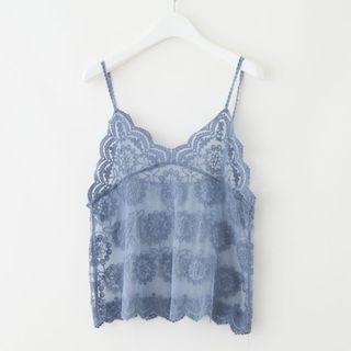 Spaghetti-strap Embroidered Top