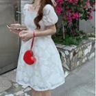 Puff-sleeve Jacquard A-line Dress