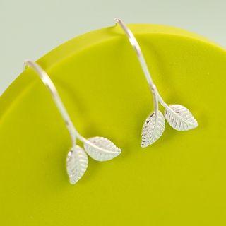 925 Sterling Silver Leaf Hook Earring 1 Pair - Silver - One Size