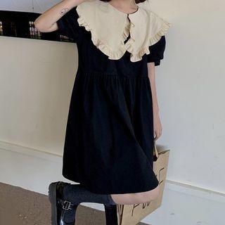 Ruffle Trim Contrast Collar Mini A-line Dress