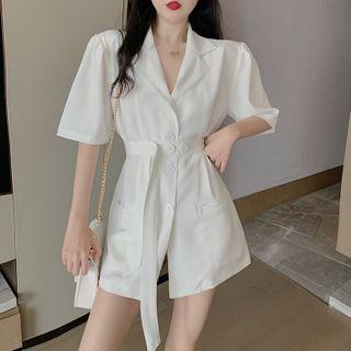 Short-sleeve Tie-waist Blazer White - One Size
