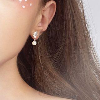 925 Sterling Silver Faux Pearl Leaf Earring 1 Pair - As Shown In Figure - One Size