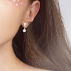 925 Sterling Silver Faux Pearl Leaf Earring 1 Pair - As Shown In Figure - One Size