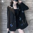 Butterfly Embroidered Chained Blazer Black - One Size