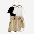 Set: Short-sleeve Long T-shirt + A-line Mini Skirt