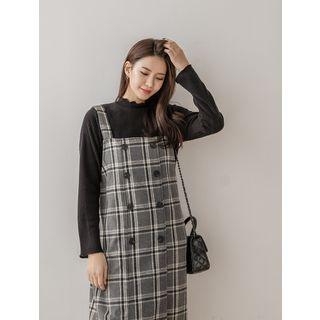 Plus Size Frill-edge Ribbed Long-sleeve Top