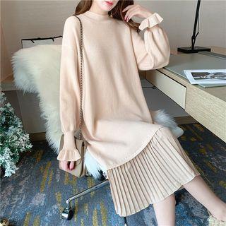 Plain Knit Chiffon Pleated Hem Dress