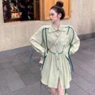 Long-sleeve Mini Shirtdress Green - One Size