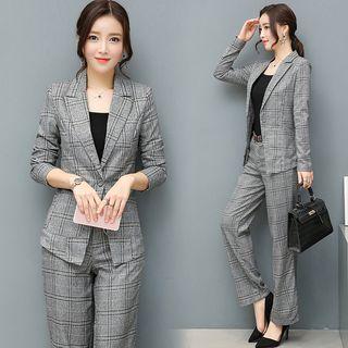 Set: Plaid Jacket + Straight-leg Pants