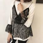 Long-sleeve Lace Mock Two Piece T-shirt