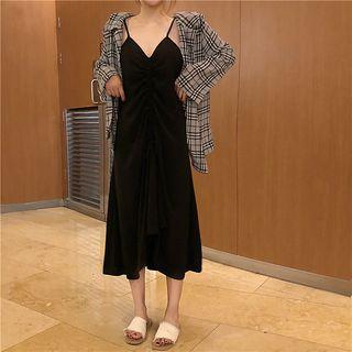 Plain Spaghetti Strap Dress / Plaid Shirt