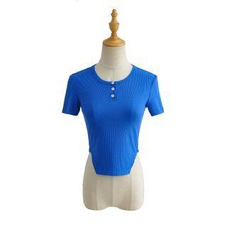 Short-sleeve Irregular Henley T-shirt