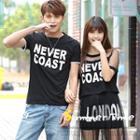 Couple Matching Letter Short-sleeve T-shirt / Set: Mesh Panel Top + Skirt
