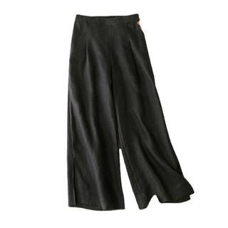 Slit Linen Wide-leg Pants