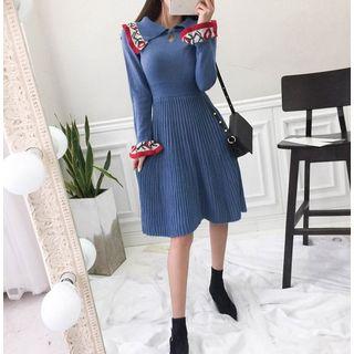 Long-sleeve Jacquard Panel Knit Dress