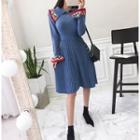 Long-sleeve Jacquard Panel Knit Dress