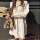 Long-sleeve Pleated Loose Fit Dress Almond - One Size