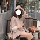 Mock Turtleneck Furry Trim Long-sleeve Knit Top / Wide-leg Shorts