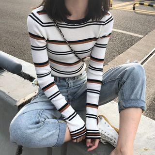 Long-sleeve Striped Knit-top