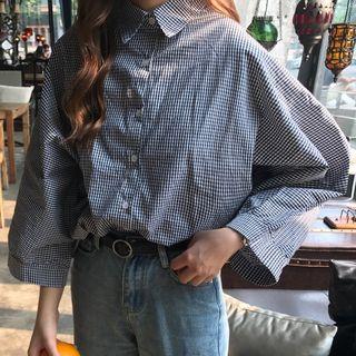 Dolman-sleeve Open-placket Button Shirt As Shown In Figure - One Size