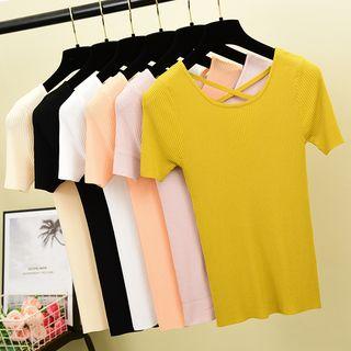 Cross Strap Short-sleeve Knit Top