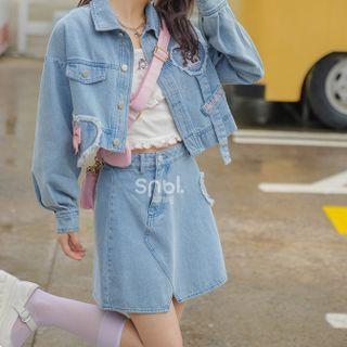 Bow Denim Cropped Jacket / Mini A-line Skirt