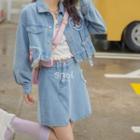 Bow Denim Cropped Jacket / Mini A-line Skirt