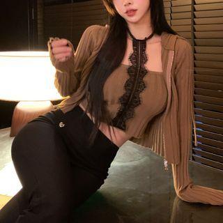 Halter Lace Panel Camisole Top / Cardigan