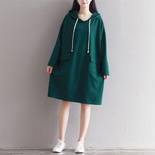 Hooded Long-sleeve Midi T-shirt Dress
