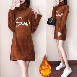 High Neck Velvet Long-sleeve Shift Dress