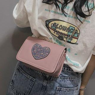 Heart Sequined Chain Strap Crossbody Bag