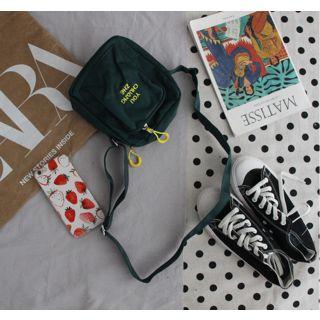 Text Embroidered Crossbody Bag