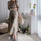 Notched-lapel Pattern Wrap-front Dress