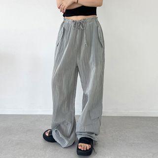 High-waist Lettuce Edge Loose-fit Wide-leg Pants
