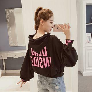 Dolman-sleeve Long-sleeved Lettering Loose-fit Hooded Sweatshirt