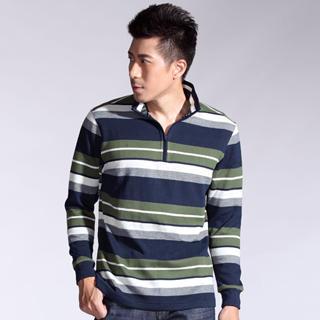Long-sleeve Striped Polo Shirt