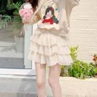 High-waist Plain Chiffon Layered Skirt Milky Almond - One Size