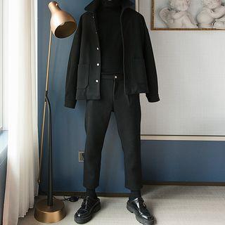Set: Long-sleeve Shirt Jacket + Straight-leg Pants